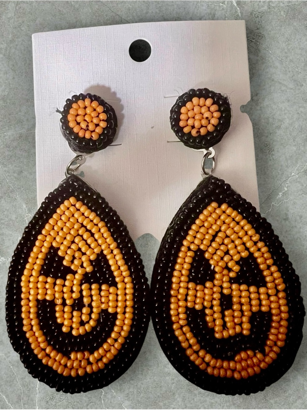 Halloween Pumpkin Beaded Teardrop Dangle Earrings